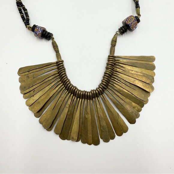 Vintage Brass Beaded Dangle Choker Tribal Nepali Bib Necklace BOHO Tribal - Picture 5 of 13